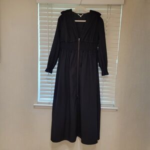 Banana Republic Cotton Poplin Dress Small Black Smocked Zip Long Sleeve NWOT NEW